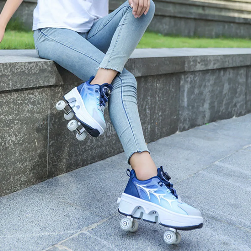 Sapatos de skate deforma para homens e mulheres, patins de 4 rodas, patins profissionais duplos, tênis de deformação parkour, presente para jovens