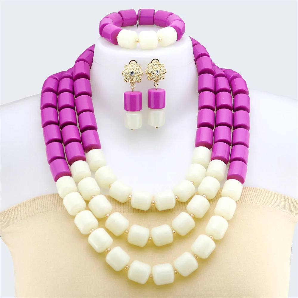 Nigeria Wedding Jewelry Set Nigeria Original Resin Beads Necklace Set African Jewelry Set Bridal Wedding Jewelry Sets Layers