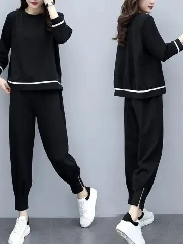 Slimming Fashionable plus Size Autumn Set High Waist Pants Cover up Two Piece Suit Korean Style Commute Wind Long Sleeve