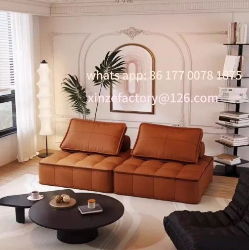 

Customizable Cat Claw Leather Bedroom Lazy Sofa Can Lie or Sleep Living Room Dual Use Sofa Bed Milk Oil Style Small