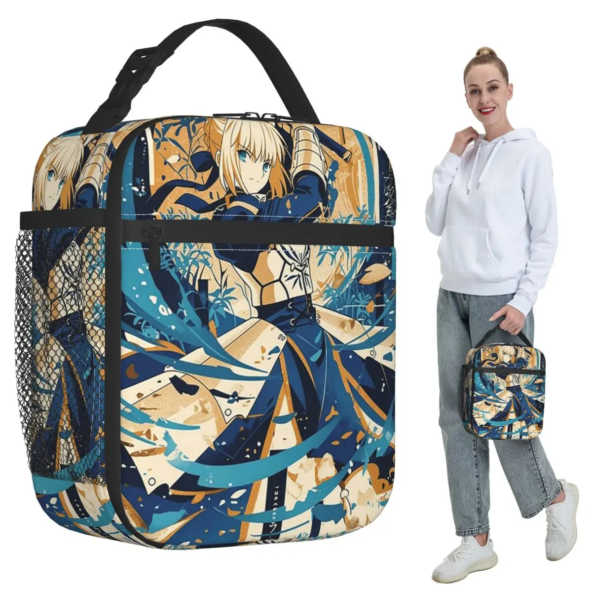 Saber Artoria Battle Ready Fate Stay Night Anime Insulated Lunch Bag for Kids School Cooler Thermal Food Box Tote Portable Lunch