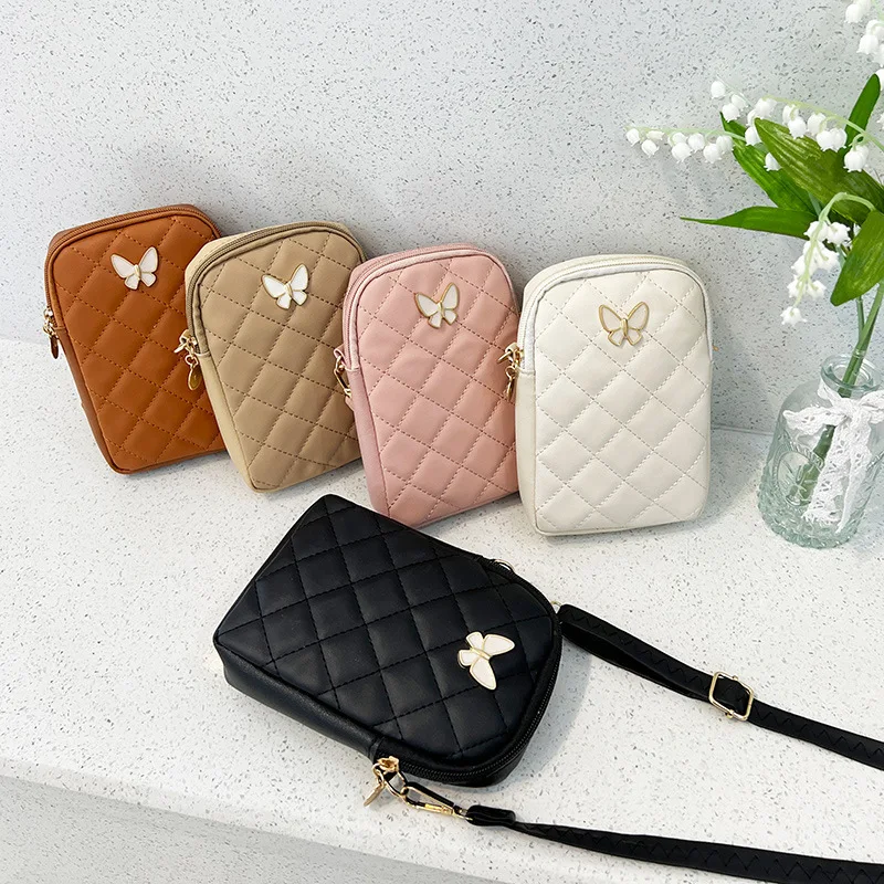 Lingge small bag women\'s handbags 2023 new Korean version of the mobile phone bag embroidered butterfly crossbody bag