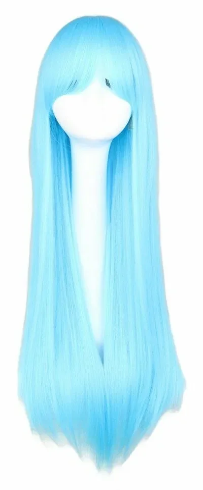 Peruca Cosplay Longa Direta, Perucas de Cabelo Sintéticas, Escolha Cor e Estilo, Preto, Branco, Marrom, 80 cm