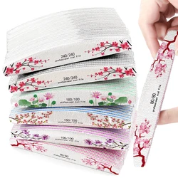 50 Pcs 80-240 Grit Half Moon Nail File Flower Print Washable Manicure Files Buffer Professional Gel Polish Pedicure Tools