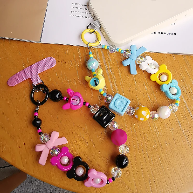 Mobile Phone Lanyard Cartoon Wrist Pendant Clip Style Anti Loss Lanyard Short Sweet Cool Wind Blue Yellow Spicy Girl Bracelet