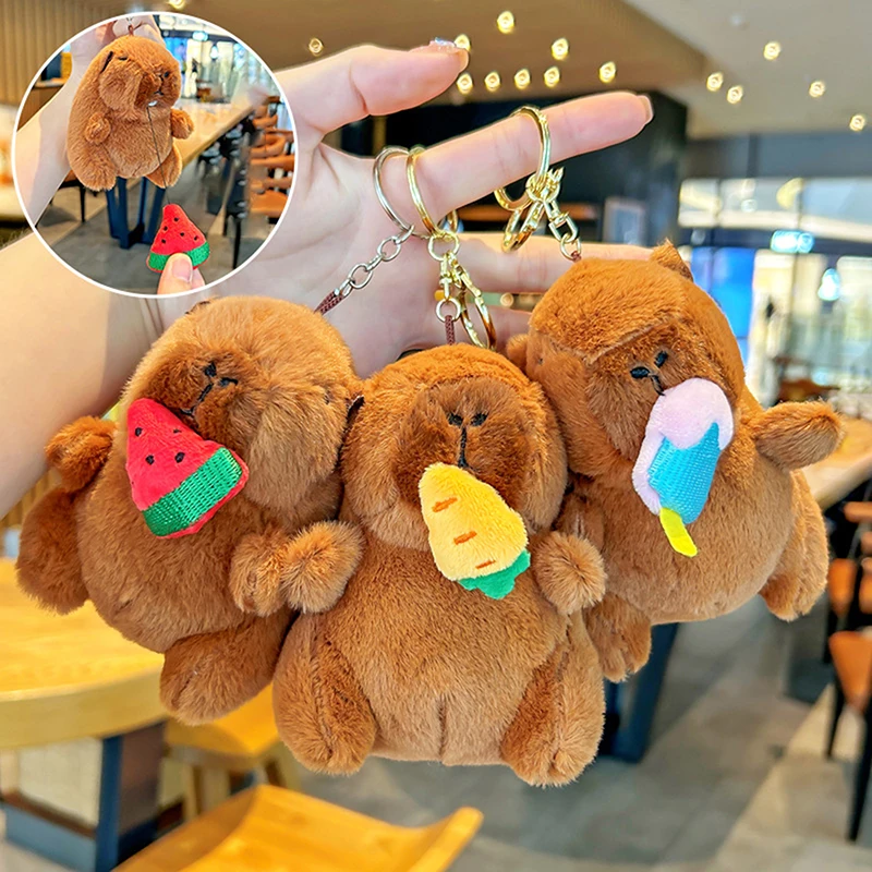 1PC Pluizige Dier Pop Tas Decoratie Cartoon Schattige Pluche Capybara Sleutelhanger Snot-Pulling Simulatie Capybara Hanger Accessoires