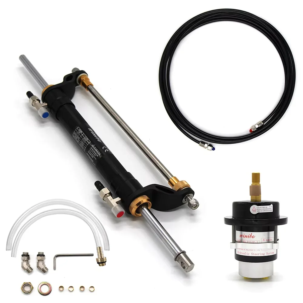 60 HP Outboard Hydraulic Steering System 8 m Stainless Steel Cylinder, Helm Pump, Hose, Steering Wheel Boat Yacht Outboard Helm