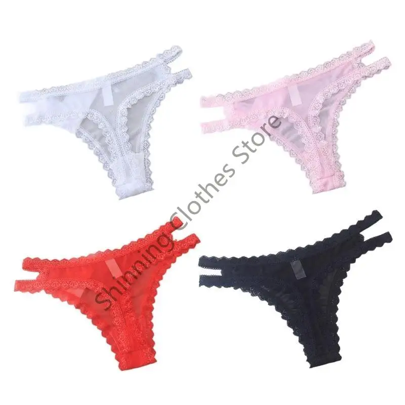 M68A Transparent Low Cut T Back Panties With Delicate Lace Edging Comfortable Seamlessly Thong Underwear For Daily Wear