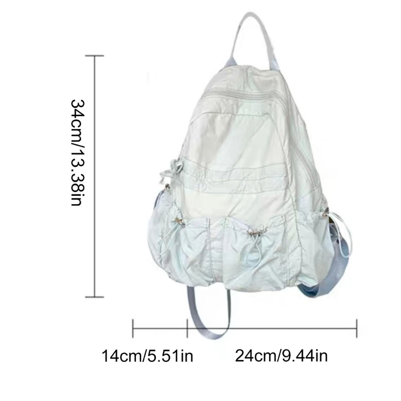 E74B Borsa da scuola in unita con zaino increspato alla coreana con tasche multiple coulisse