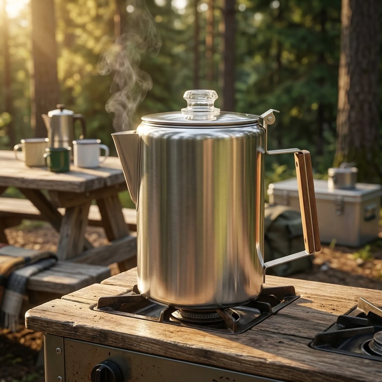 9 Cup Stainless Steel Percolator Coffee Pot for Camping Outdoor Stovetop Brewing Works on Campfire Induction and Gas Range