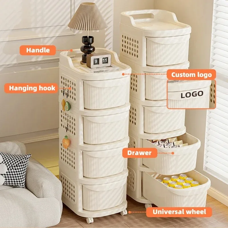 

2/3/4/5 Layers Living Room Storage Cart Fashionable Cream Storage Cart Drawer Style Storage Cart With Universal Wheels