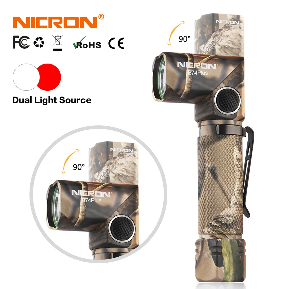 NICRON Mini 90 Degree Twist Rechargeable LED Flashlight 600 Lumens Waterproof IP65 USB Charging Corner Light LED Torch B74-Plus