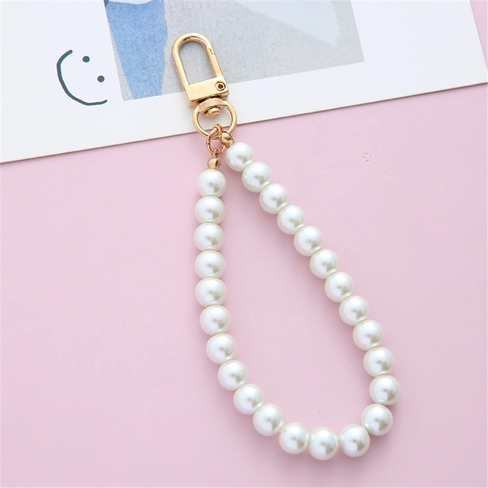 Simulated Pearl Key Chain for Aorpods Bag Pendant Beaded Key Holder for Women Mobile Phone DIY Jewelry Accessories