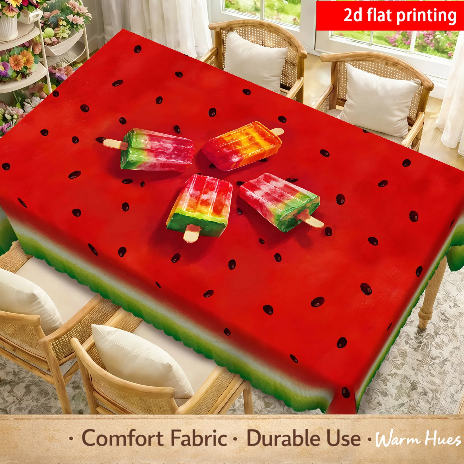 One fun tablecloth (with colorful ice cream patterns)