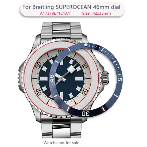 42x35mm keramisk bezelinsatsring, sluttande passform 46mm för Breitling SUPEROCEAN A17378E71C1A1 blå skala cirkel klockan 12 grönt ljus 10 best sales 35 mm raminsats - №3