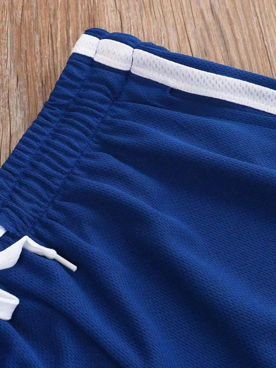 Men Summer Sports Shorts With Drawstring Elastic Waist Color Splicing Design