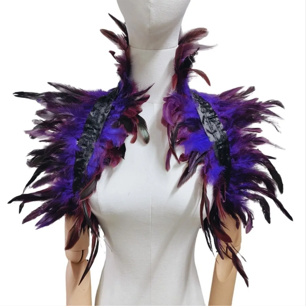 

Party Scarf Feather Fake Collar Shawl with Ribbon Ties Gothic Style Natural Feather Cape Halloween Feather Shawl