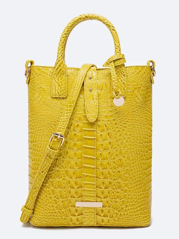 Summer Fashion Solid Color Handbag with Buckle, Vintage Crocodile Embossed Shoulder Bag for Women for Work & Daily Use