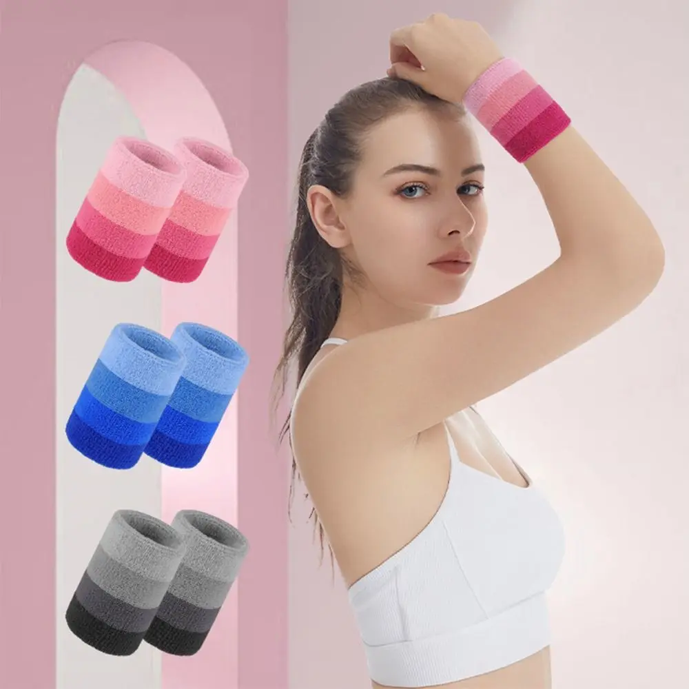 2pcs/pair Easy To Wash Colorful Tennis Wristband Polyester Elastic Sweat Band Gradient Breathable Sport Wristband Table Tennis