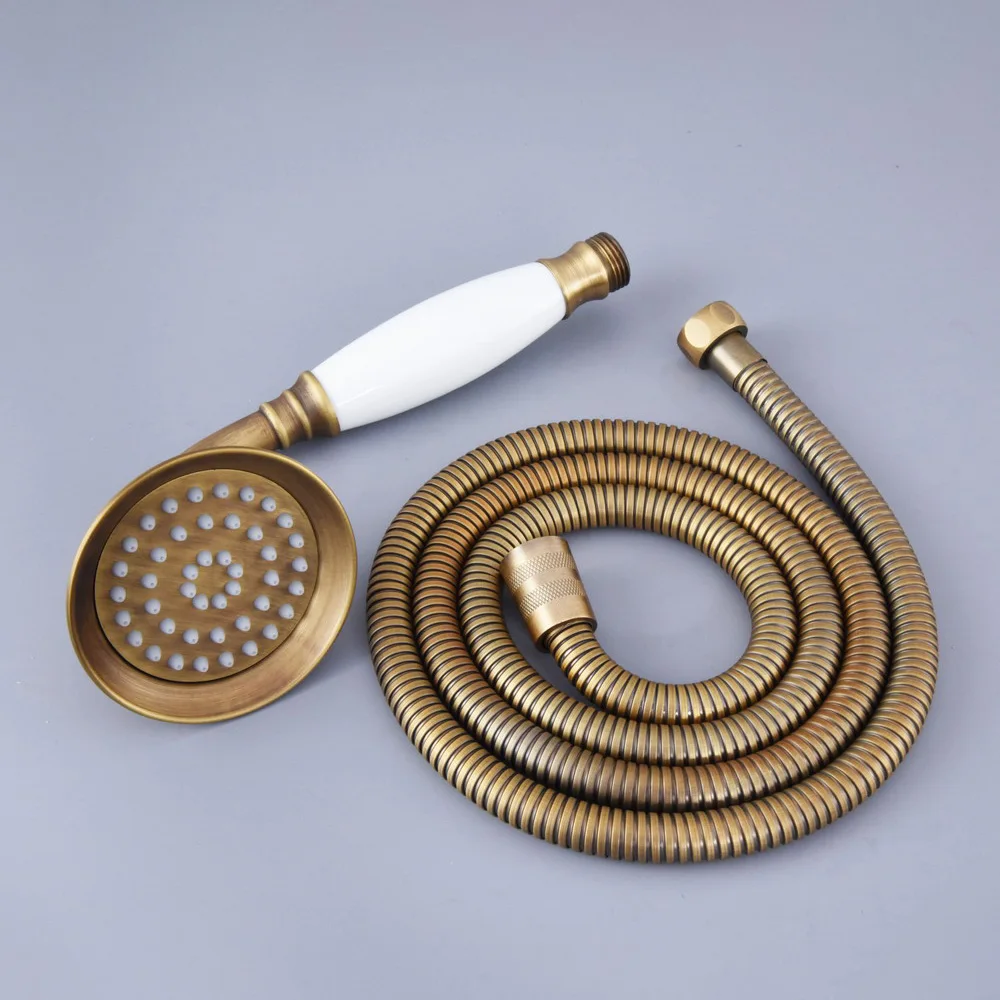 Antique Brass & Ceramics Telephone Hand Held Shower Head & 1.5 m Hose shower set Nhh113