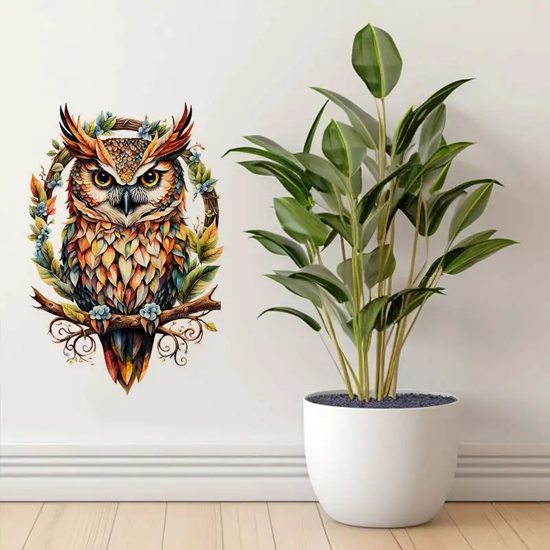 Owl Animal Wreath Wall Stickers Bedroom Kids Room Background Decoration Mural Animals Home Decor Self-adhesive Wallpaper S372