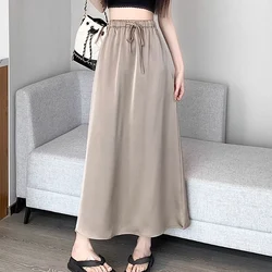 Fashion Elastic Lace Up All-match Solid Color Satin Skirts Female Clothing 2024 Summer New Loose Casual High Waist Skirts