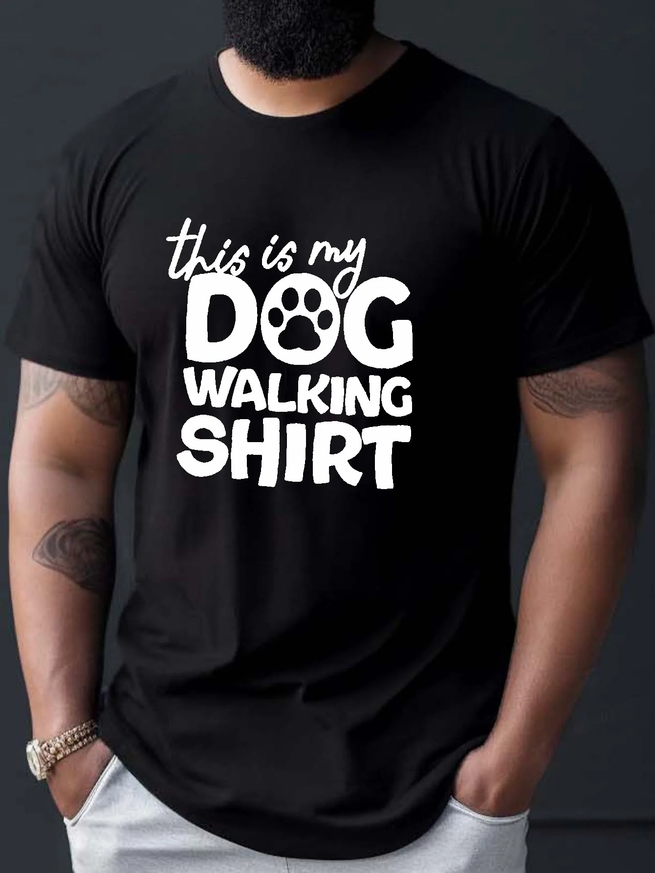 

I walk the dog on a printed T-shirt, a men's T-shirt, a summer casual short-sleeved T-shirt
