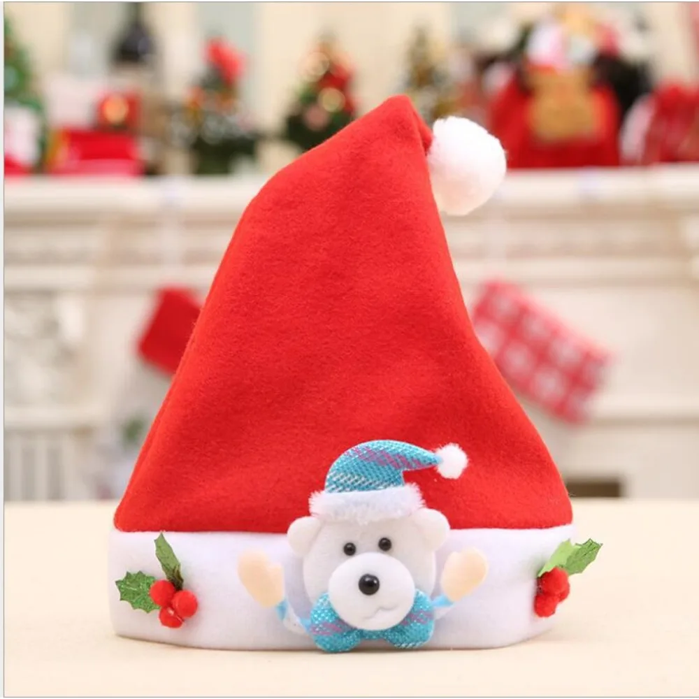 Modello di cartone animato Cappello di Babbo Natale Cappello rosso carino Cappello di carnevale per feste di festa Forniture natalizie per bambini adulti
