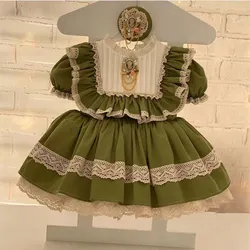 0-12Y Baby Girl Summer Green Vintage Lace Princess Dress for Birthday Holiday Photography Eid Christmas Casual B282