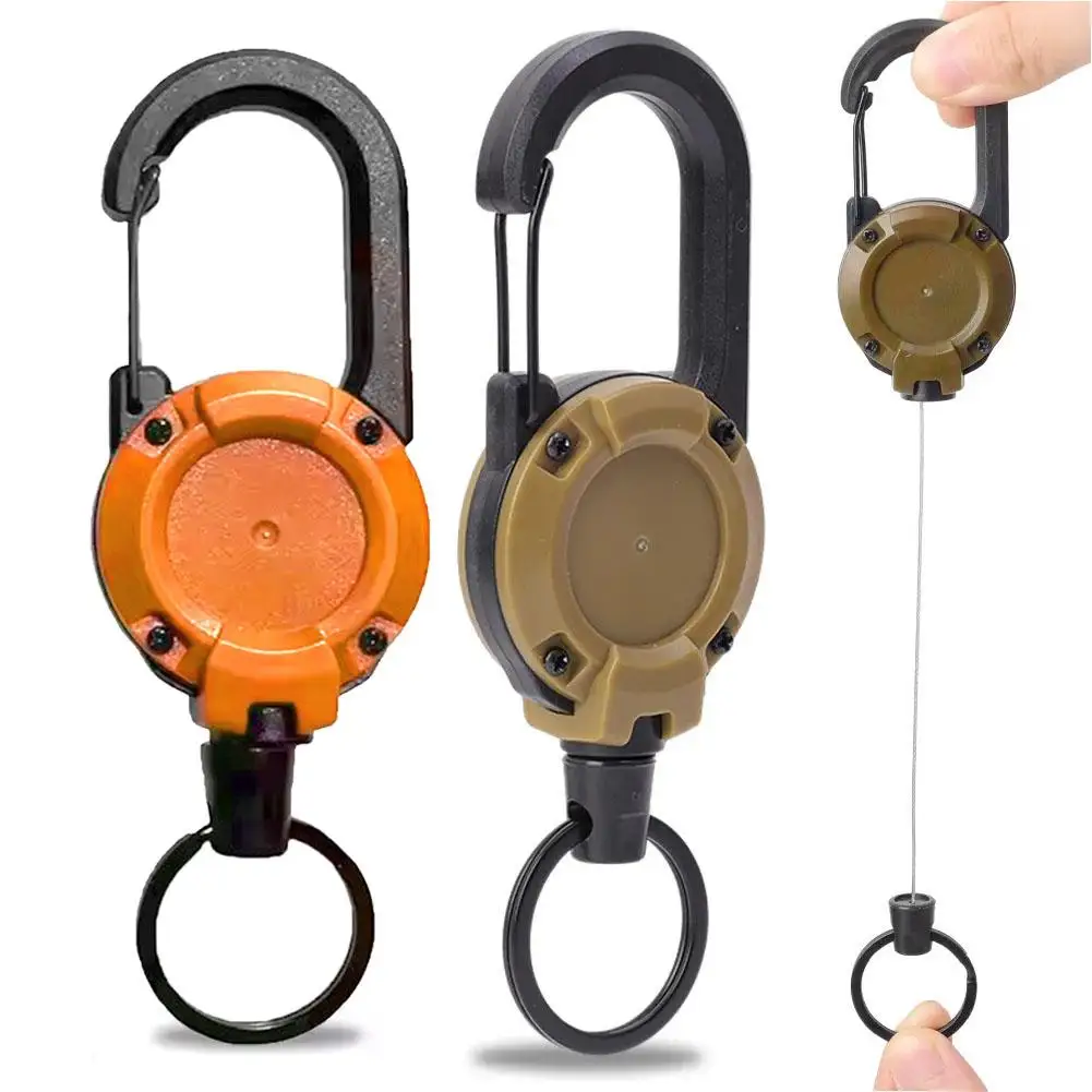 Retractable Heavy Duty Pull Reel Carabiner Key Chains Strong Steel Wire Rope Buckle Spring Key Ring Outdoor Sporty Keychain Tool