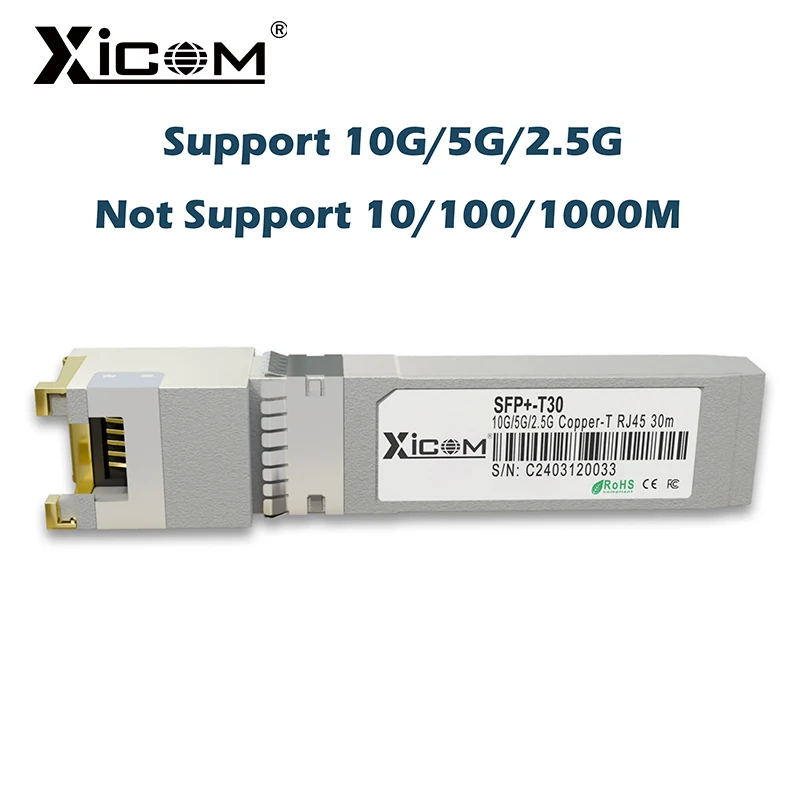 Xicom-Transceptor de Porta de Cobre, Módulo 10G RJ45 SFP, 10G, 5G, 2.5G, RJ45, Compatível com Cisco, Mikrotik Ethernet Switch