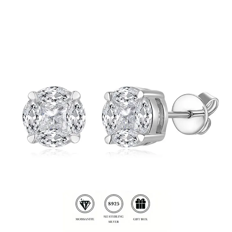 

Moissanite Stud Earrings Rhodium Plated S925 Silver 8mm Valentine's Day Mother's Day Gift for Her