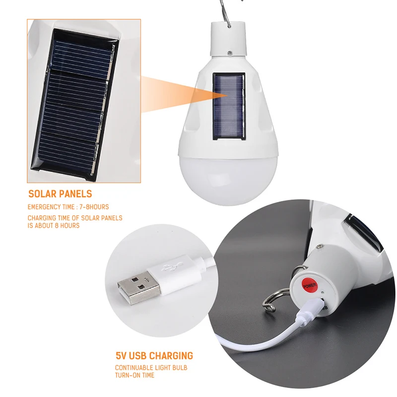 LED Solar Lamp 5V Outdoor Rechargeable Portable Emergency Light Solar Powered Bulb Repair Fishing Hook Tent Repair Camping Lamp
