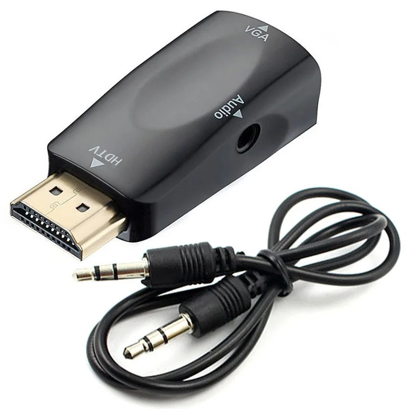 Konverter kabel VGA, kompatibel dengan HDMI, konverter kabel Audio 1080P, colokan Audio 3.5mm untuk PC, Laptop, TV, tampilan komputer