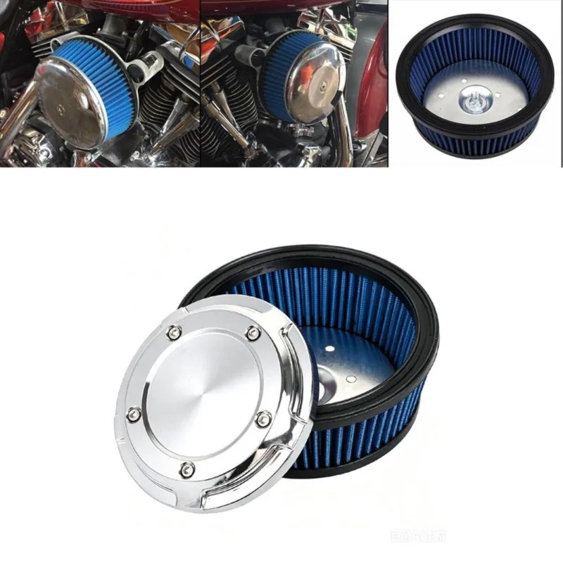 Super Sale Motorcycle Air Filter Cover Chrome&Blue Element for Harley Touring Softail Fat Boy FLSTN Dyna 1999-2017 Air Cleaner