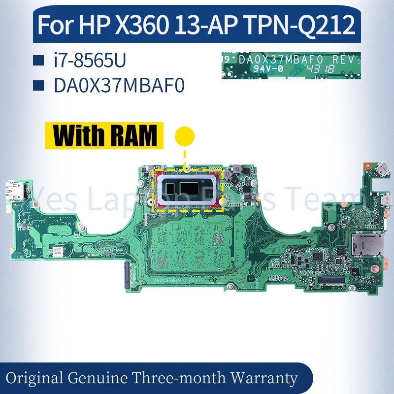 

DA0X37MBAF0 для HP X360 13-AP TPN-Q212 Материнская плата ноутбука i7-8565U RAM 8G материнская плата ноутбука