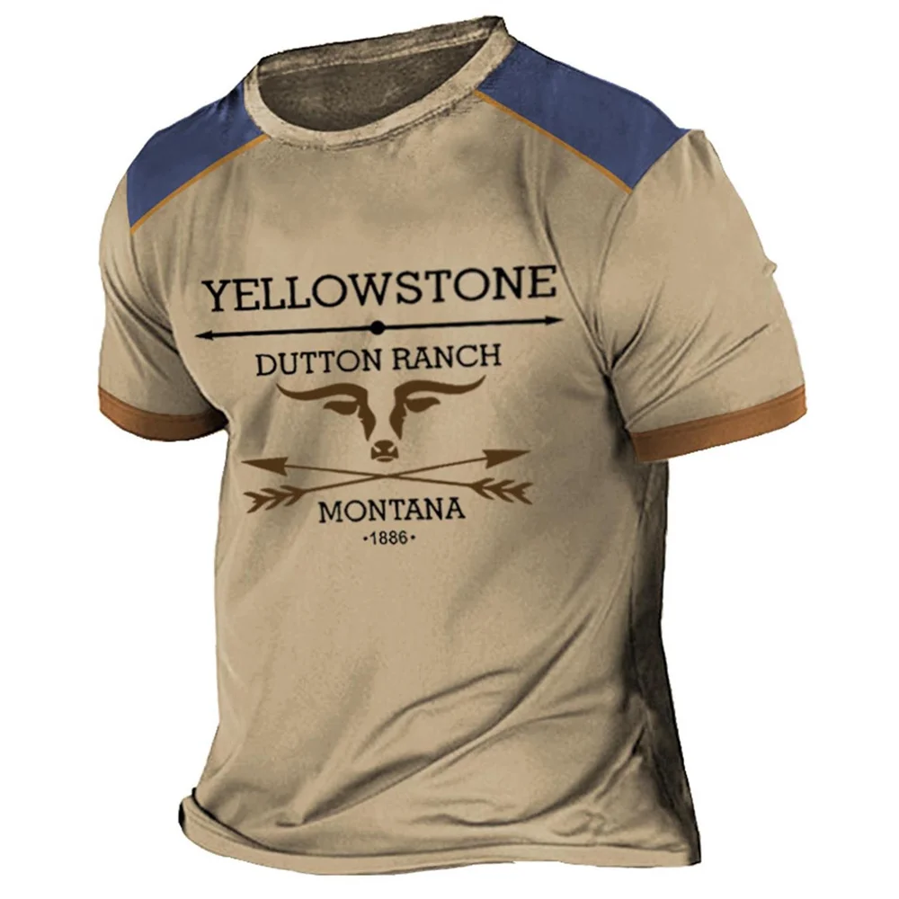 Vintage Men's T Shirt Yellowstone 3d Printing Harajuku Short Sleeve Tee Casual Streetwear Loose Pullover Tops Oversized Clothing