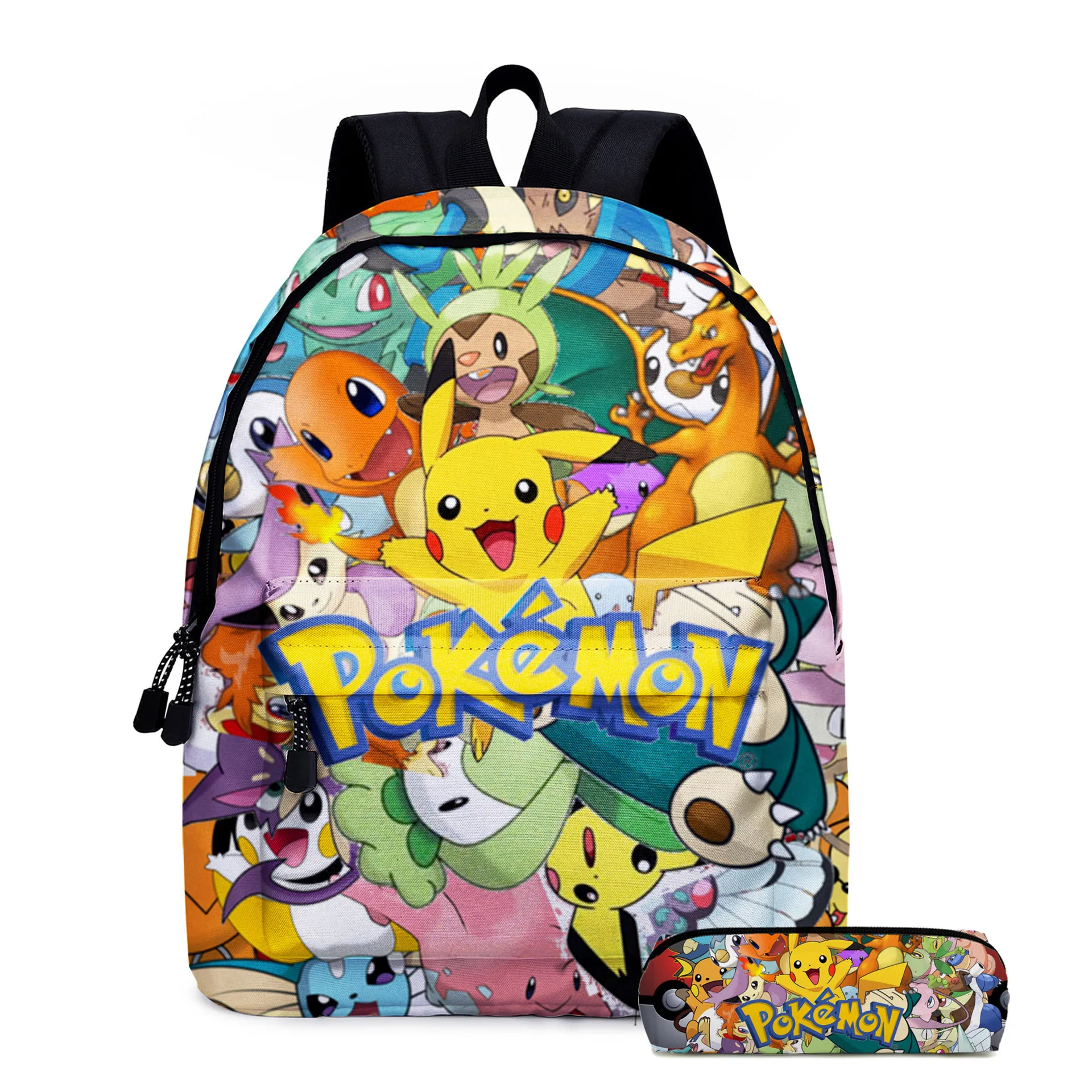 Pokemon Backpack Pikachu Lunch Box Insulation Bags Drawstring Pocket Canvas Student Schoolbag Pencil Case Children\'s Day Gift