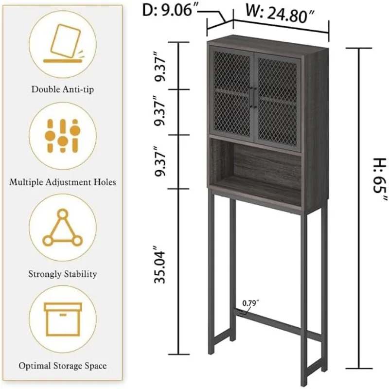 Over The Toilet Storage Cabinet, Industrial Bathroom Organizer Above Toilet, Bathroom Space Saver Stand