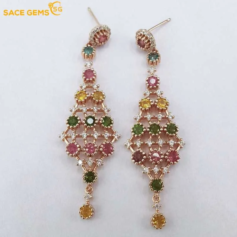 SACE GEMS Earrings for Women 100% 925 Sterling Silver Natural Tourmaline for Women Engagement Cocktail Party Fine Jewelry