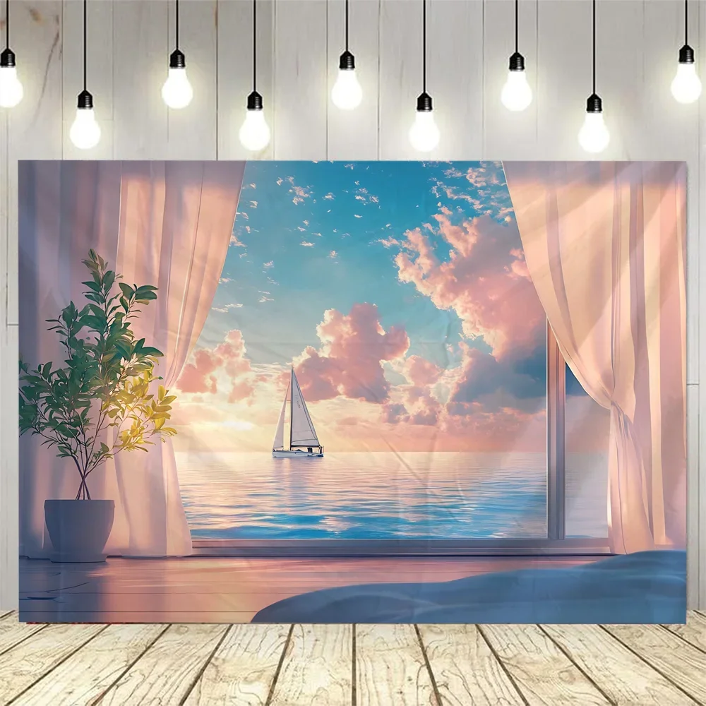 Dreamy Sea View Tapestry Hippie Living Room Bedroom Landscape Wall Hanging Fabric Home Bedhead Decoration Background Poster