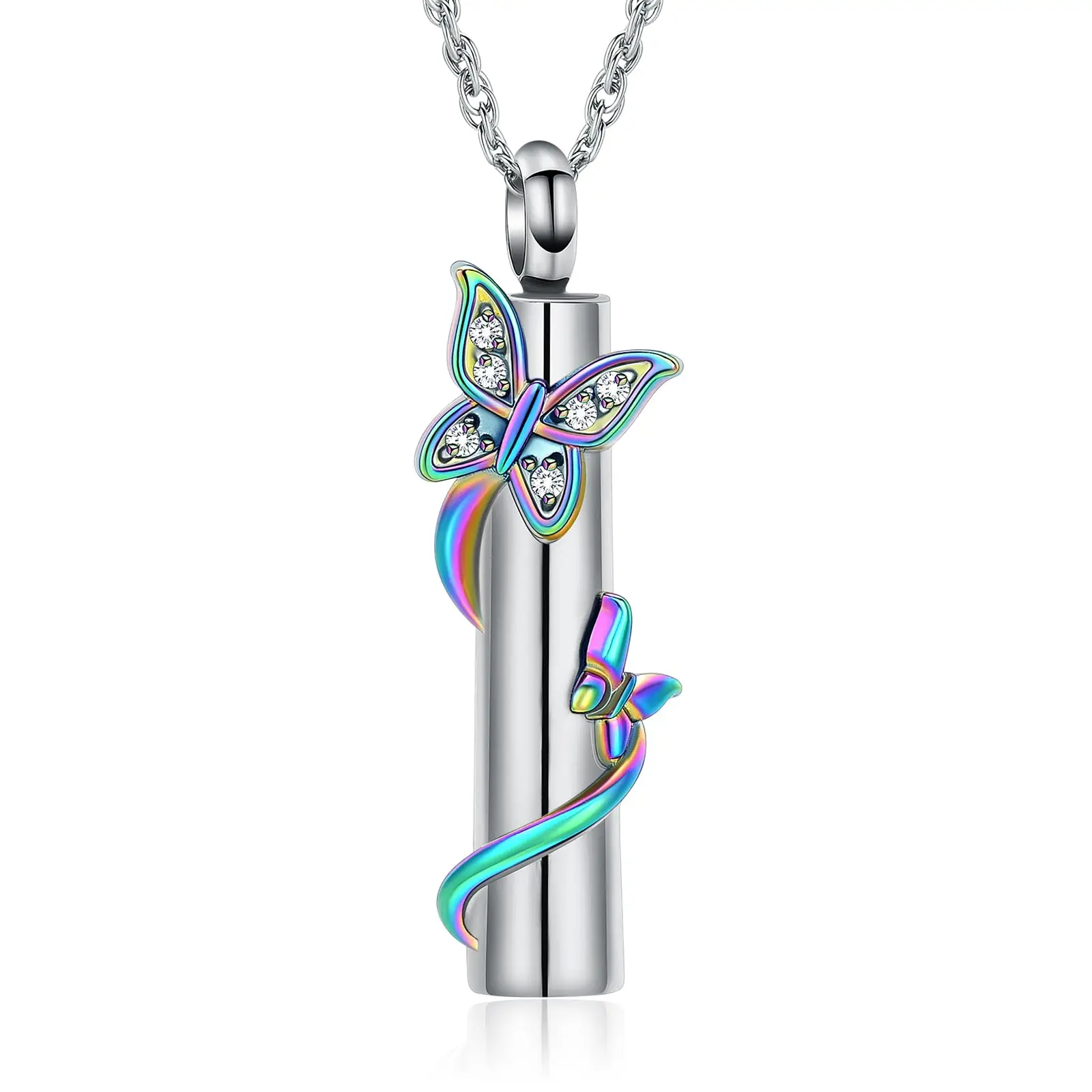 Butterfly Cylinder Cremation Jewelry for Ashes Stainless Steel Pendant Urn Necklace Keepsake Human Pet Memorial Gift for Women