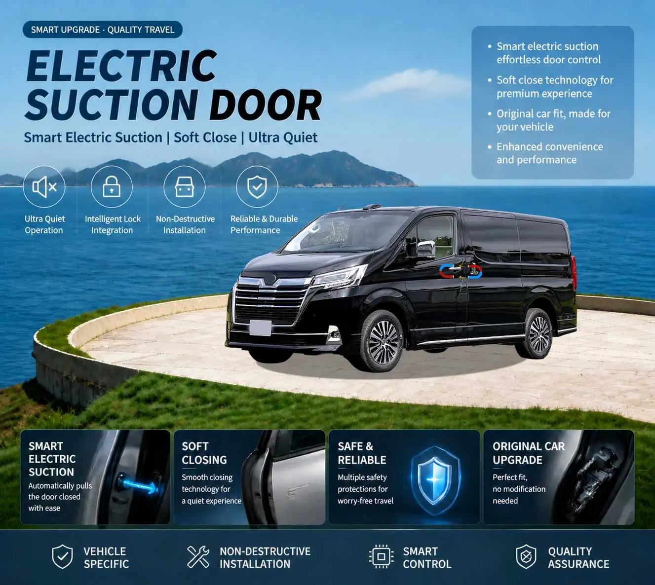 Kit de modification de porte à fermeture douce et de hayon électrique spécifique aux voitures pour Toyota Hiace GranAce Commuter Majesty Granvia H300