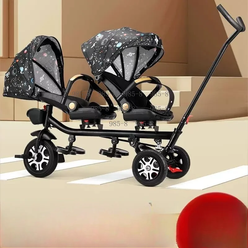 Twin Trolley Multi-seat Tricycle, Passenger-carrying Walking Vehicle Suitable for Two Riders