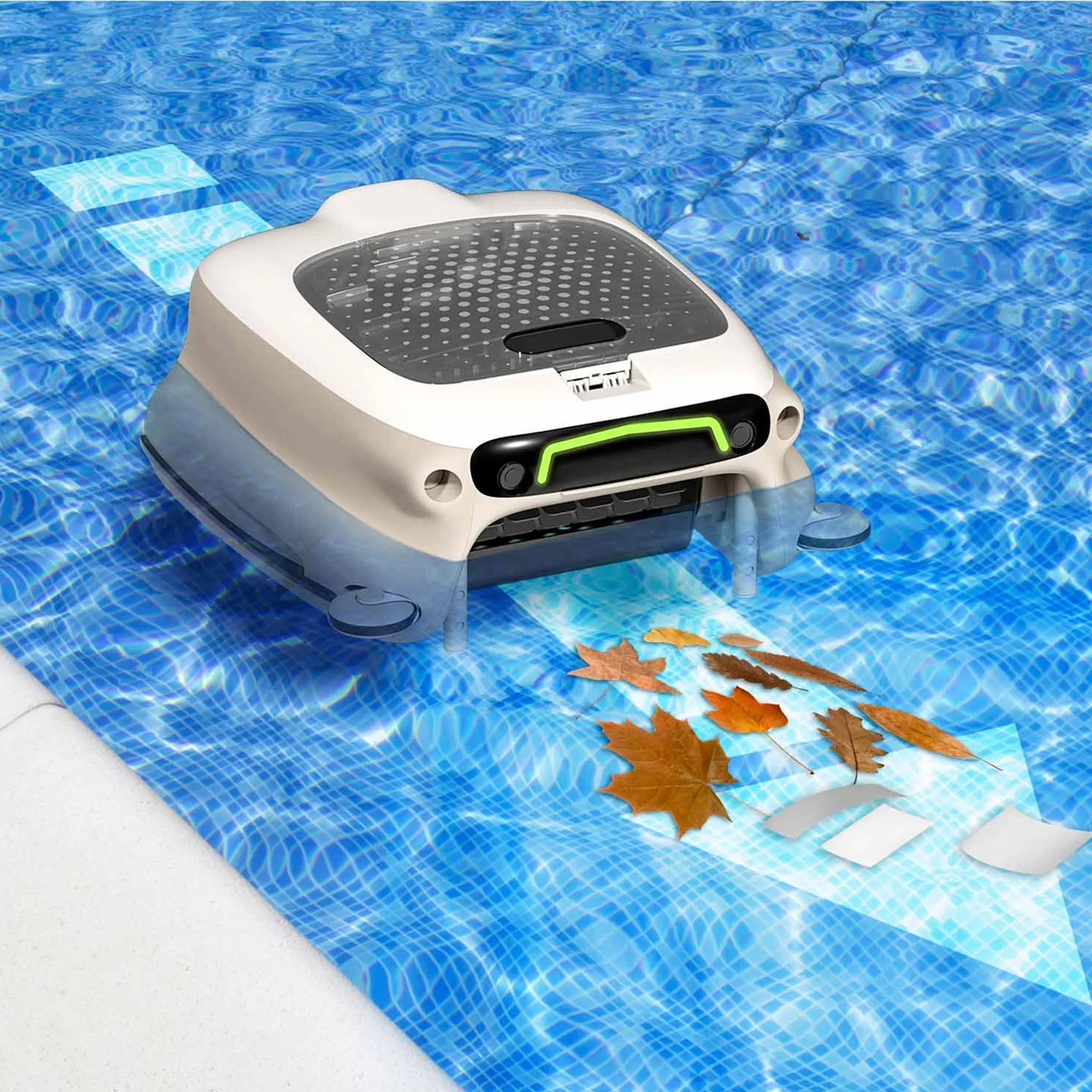 Robot Limpiafondos Automático para Piscinas, Aspiradora Robótica de Superficie, con Energía Solar, para Mantenimiento de Piscinas