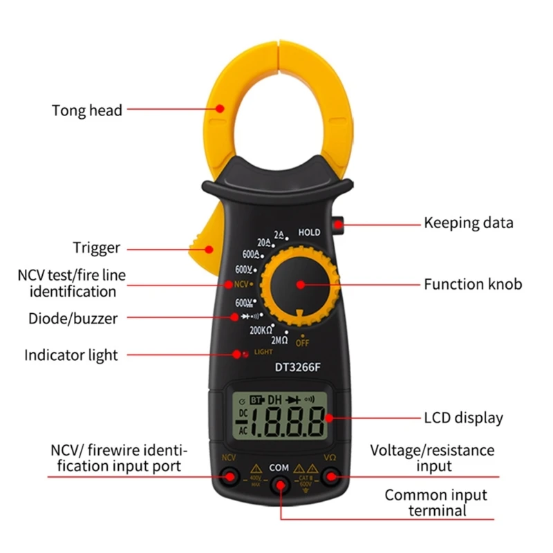 

DT3266F LCD Digital Clamp Multimeter Amperemeter Electrical Clamp Meter AC / for DC Voltage Resistor Tester with Buzzer