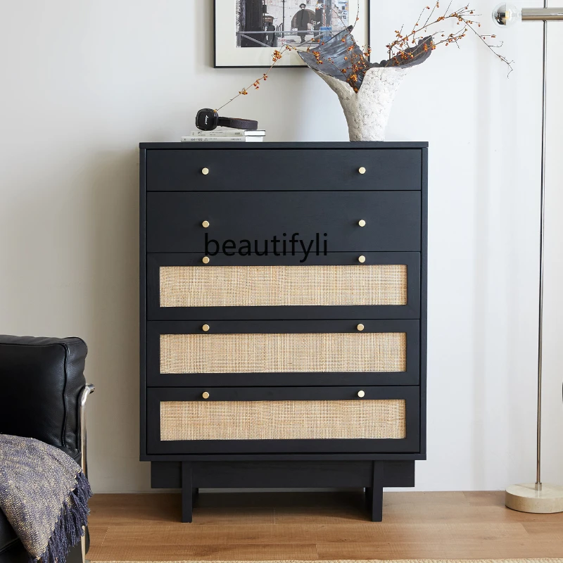 

Chest of Drawers Living Room Wall Bedroom Storage Bed Front Cabinet Solid Wood Retro Style Storage Cabinet