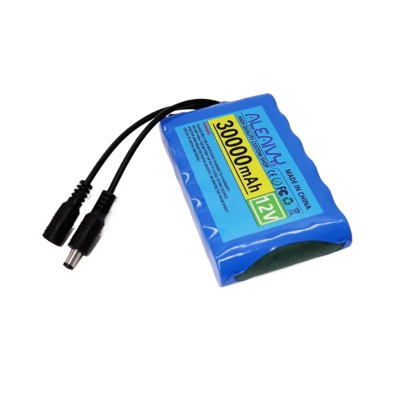 Aleaivy 12V 30000mah 18650 batería de iones de litio súper recargable portátil AC/DC 12,6 v 30Ah monitor de cámara CCTV + 1A cargador