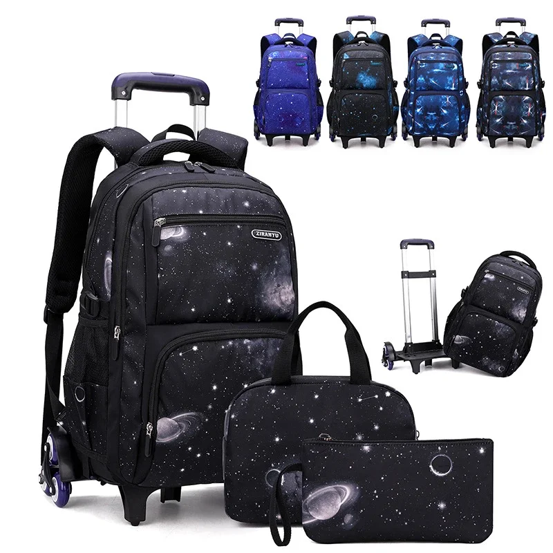 School Bag Kids Rolling Backpack for Boy Wheeled Backpack School Bag With Wheels Trolley Bookbag Carry on Luggage with Lunch Bag