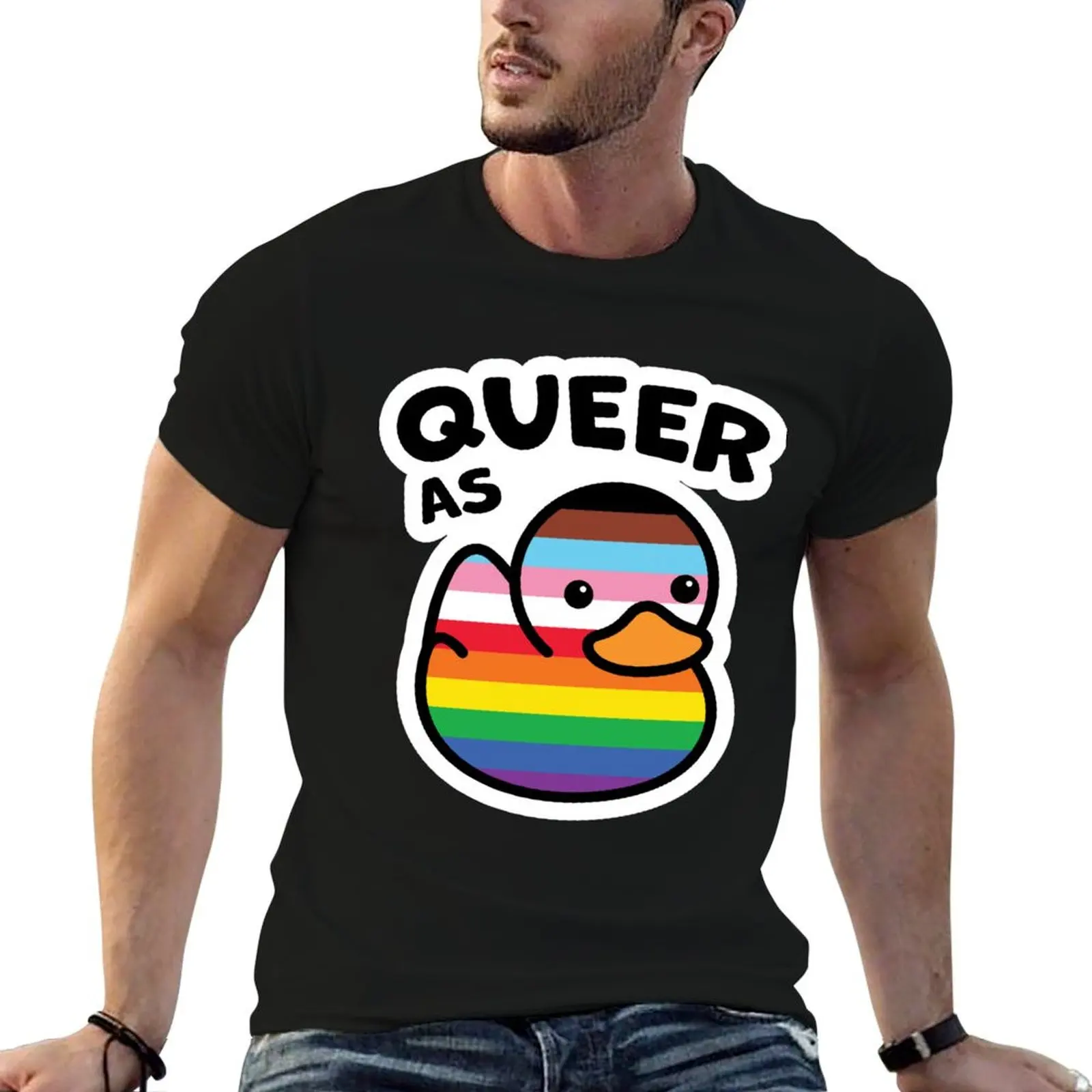 

Pride designer Duck Rainbow shirt t As graphic Queer man T-Shirt t Rubber for Progress Ducky shirts man tees